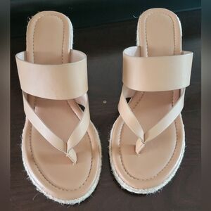 Coutgo Women's Espadrille Wedge Sandals Platform Thong Leather Strap Slides Back